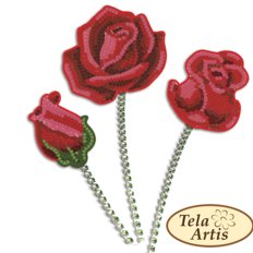 фото: украшение, вышитое бисером на велюре, Букет роз