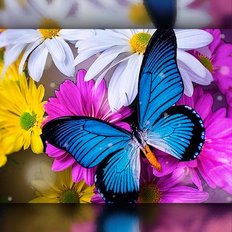 фото: картина в алмазной технике Бабочка на цветах