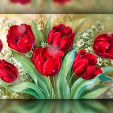фото: картина в алмазной технике Яркие тюльпаны