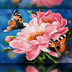 фото: картина в алмазной технике Бабочки на нежных цветках