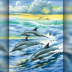 фото: картина в алмазной технике Дельфины в море