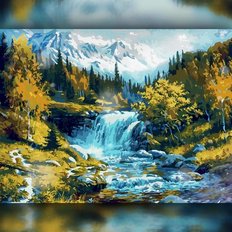 фото: картина в алмазной технике Лесной водопад