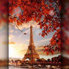 фото: картина в алмазной технике Осенняя Эйфелева башня