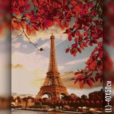 фото: картина в алмазной технике Осенняя Эйфелева башня