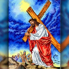 изображение: икона в алмазной технике Религиозный сюжет с Иисусом, несущим свой крест