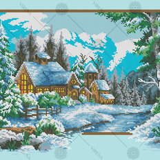 изображение: схема для вышивки бисером Зимний домик