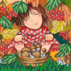 фото: схема для вышивки бисером Девочка с грибами