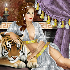 фото: схема для вышивки бисером Девушка с тигром