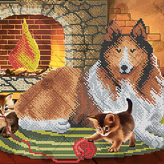 фото: схема для вышивки бисером Собака с котятами
