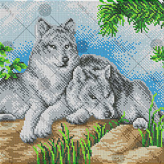 изображение: схема для вышивки бисером Пара волков