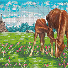 фото: схема для вышивки бисером Лошадь с жеребёнком