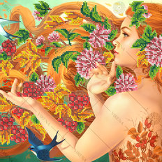 фото: картина, вышитая бисером, Девушка в цветах