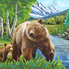 фото: картина, вышитая бисером, Медведица с медвежонком