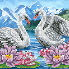 фото: картина, вышитая бисером, Лебеди