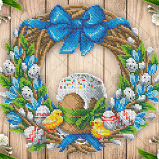 фото: картина, вышитая бисером, Пасхальный венок