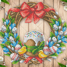 фото: картина, вышитая бисером, Пасхальный венок