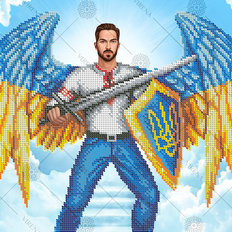 фото: картина, вышитая бисером, Защитник Украины