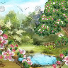фото: картина, вышитая бисером, Весенний сад