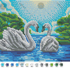 фото: картина, вышитая бисером, Белые лебеди