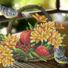 фото: картина, вышитая бисером, Фрукты и птицы