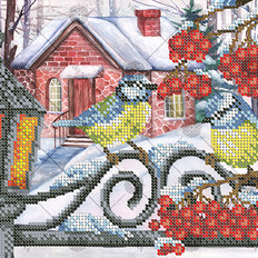 фото: картина, вышитая бисером, Синицы