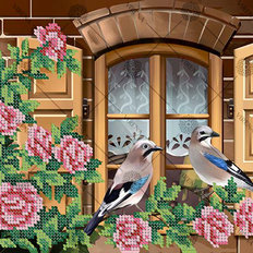 фото: картина, вышитая бисером, Пара птиц