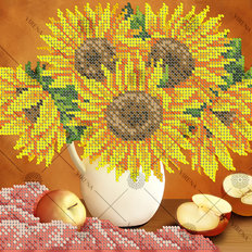 фото: картина, вышитая бисером, Подсолнухи
