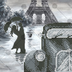 фото: картина, вышитая бисером, Влюблённая пара и автомобиль