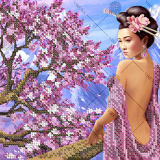 фото: картина, вышитая бисером, Гейша