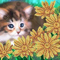 фото: картина, вышитая бисером, Кошка