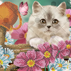 фото: картина, вышитая бисером, Кошка