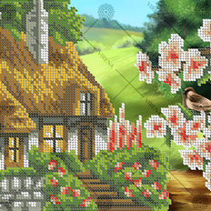 фото: картина, вышитая бисером, Домик