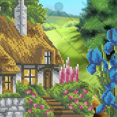 фото: картина, вышитая бисером, Домик
