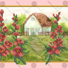 фото: картина, вышитая бисером, Домик