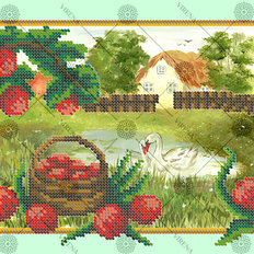 фото: картина, вышитая бисером, Лебеди