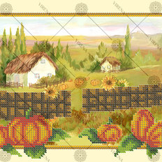 фото: картина, вышитая бисером, Тыквы