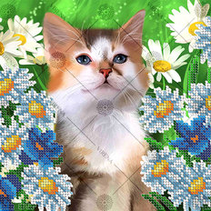 фото: картина, вышитая бисером, Кот