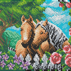 фото: картина, вышитая бисером, Пара лошадей