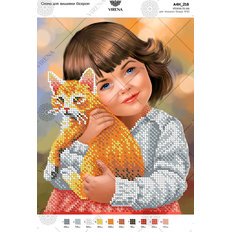 фото: картина, вышитая бисером, Девочка и кот