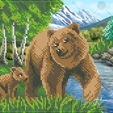 фото: картина, вышитая бисером, Медведица и медвежонок