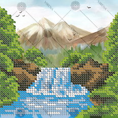 фото: картина, вышитая бисером, Водопад