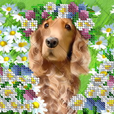 фото: картина, вышитая бисером, Щенок