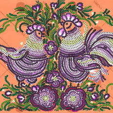 фото: картина, вышитая бисером, Петух и курочка