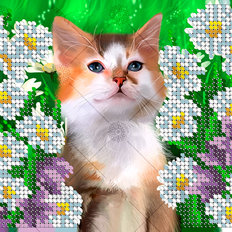 фото: картина, вышитая бисером, Котик