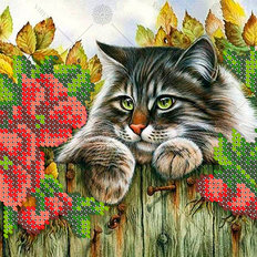 фото: картина, вышитая бисером, Кот