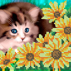 фото: картина, вышитая бисером, Котенок