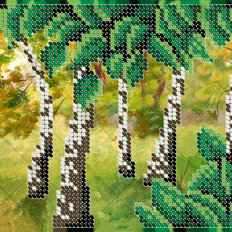 фото: картина, вышитая бисером, Берёзы