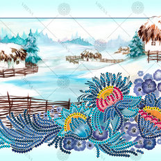 фото: картина, вышитая бисером, Зимний букет