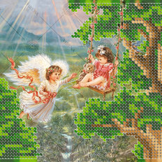 фото: картина, вышитая бисером, Ангел и девочка