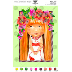 фото: картина, вышитая бисером, Девочка в венке